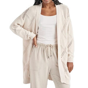 Splendid Callie Diamond Eyelet Open Front Crochet Cardigan Cream Boho Lounge SM